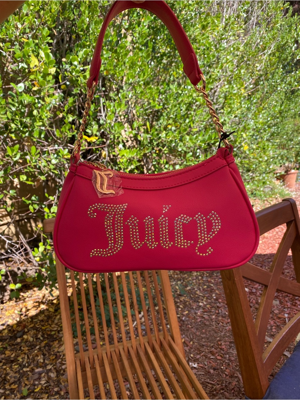 Juicy Couture Pink Rhinestone Logo Shoulder Bag with Gold Accents